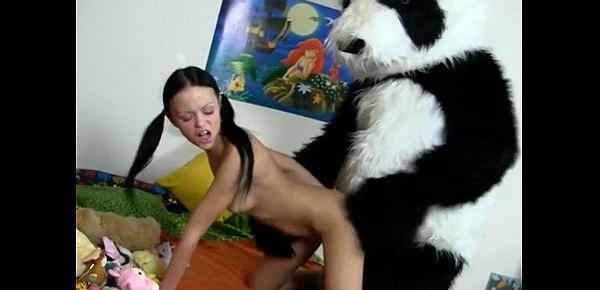  Hot brunette chick fucking with kind Panda bear